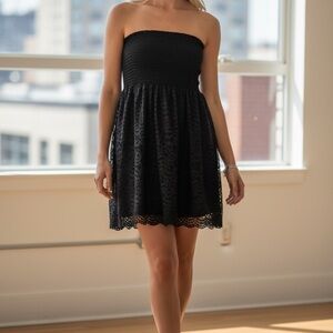 Black Smocked Lace Trim Convertible Mini Skirt Tube Top Womens Large